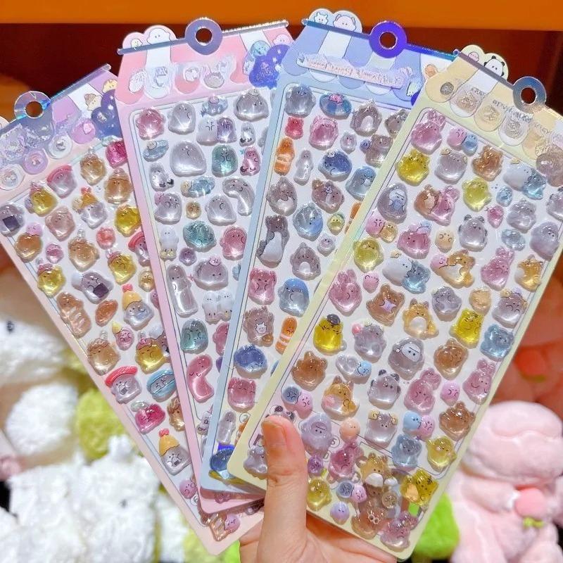 1Pc Cute Cartoon Ghost Family 3D Relief Stickers Fun Jelly Transparent Decoration for Phone Cases Children's DIY Crystal Sticker