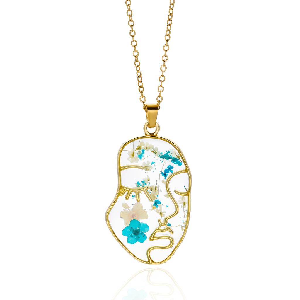 Romantic Artistic Face Flower Pendant Necklace for Women Stainless Steel Chain Unique Design Summer Party Jewelry Gift