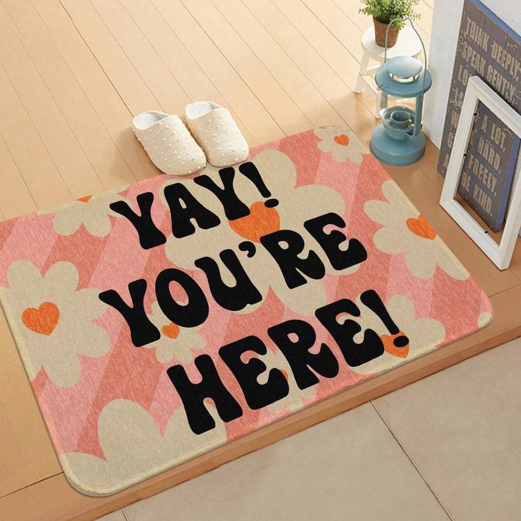 Inspirational Quote Floral Welcome Door Mat English Word Pattern NonSlip Rug for Entryway Bedroom Door Mat Home Decor