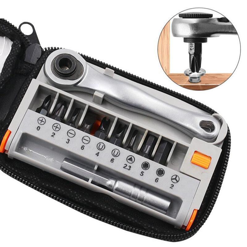 12Pcs Portable Mini Ratchet Wrench Close Quarter Adjustable Ratcheting Screwdriver Bits Set with 1/4 Drive Tool Sets