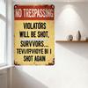 Vintage Rusty Metal Trespassing Sign with NO TRESPASSING Text - Funny Distorted 'SURVVORS' Retro Tin Sign for Bar Pub Home Wall