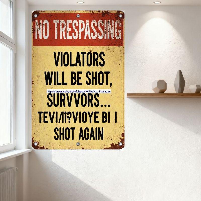Vintage Rusty Metal Trespassing Sign with NO TRESPASSING Text - Funny Distorted 'SURVVORS' Retro Tin Sign for Bar Pub Home Wall