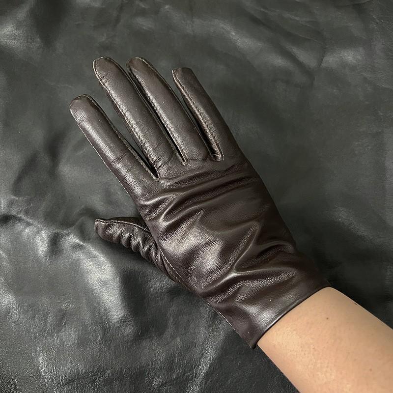 Womens Genuine Sheepskin Gloves Simple Style Winter Warm Lining