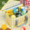 Insulated Picnic Bag, Outdoor Portable Folding Camping Lunch Box Bag, Cold Storage Bag, Travel Picnic Basket, Yellow And White Checkered Patter