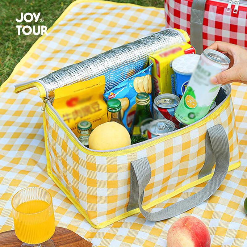 Insulated Picnic Bag, Outdoor Portable Folding Camping Lunch Box Bag, Cold Storage Bag, Travel Picnic Basket, Yellow And White Checkered Patter