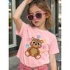 Girls Short Sleeve Crewneck T-Shirt, Cute Cartoon Bear With Colorful Letter Print Playful Casual Kids Tee