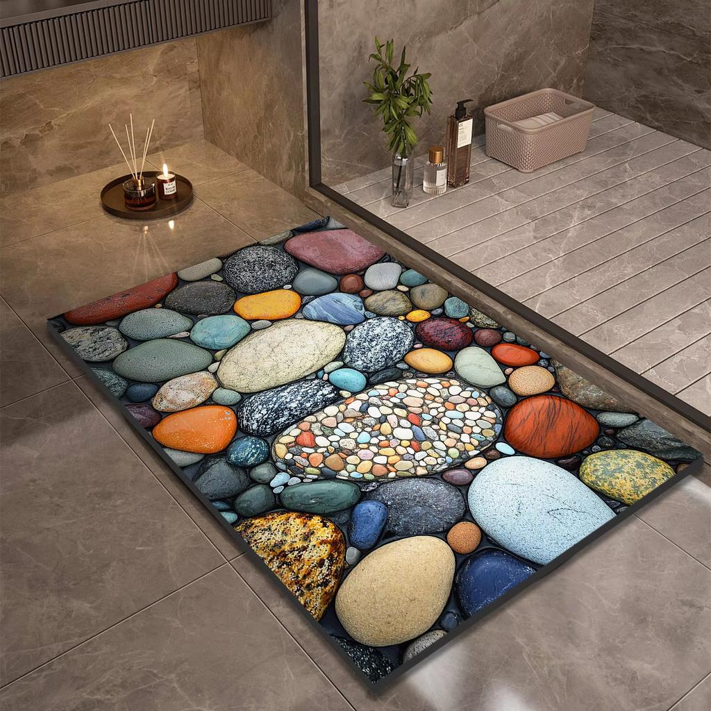 Diatomite Rug Bathroom Floor Mat Stone Design Home Dec Bathroom Non-slip Shower Foot Mats Absorbent Quick Dry Toilet Rugs