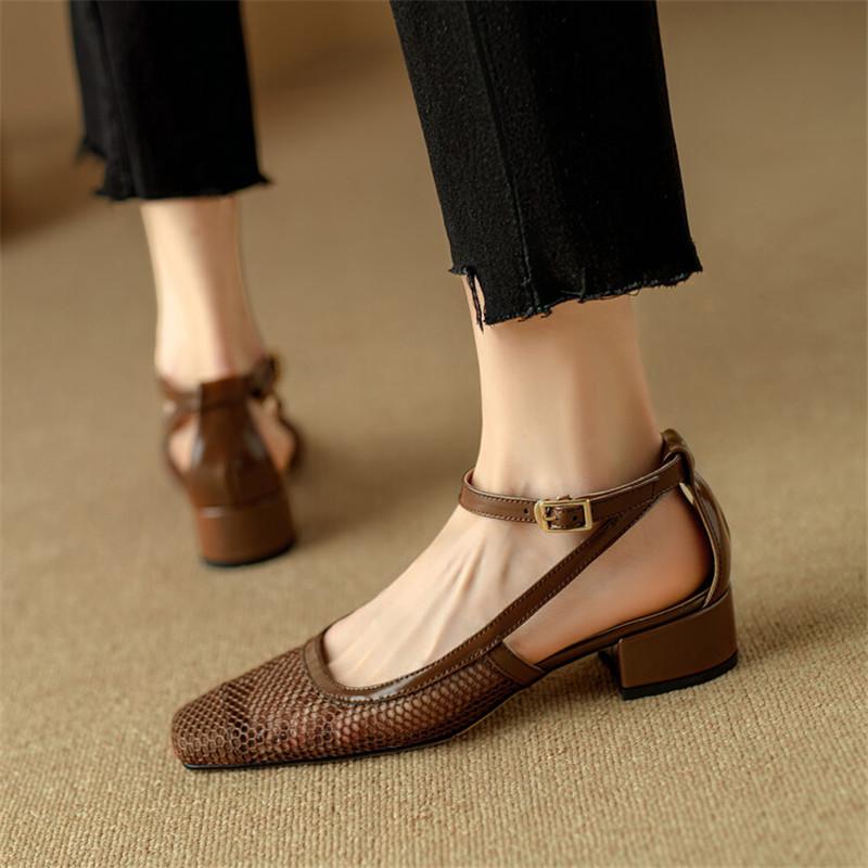 Fashion New Summer Sandals Cover Toe Mesh Sandals for Women Chunky Heels Sandals Fashion Hollow Out Ladies Shoes Office Women Shoes