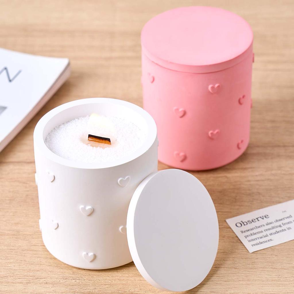 Round Candle Jar Silicone Mold DIY Embossed Love Flowerpot Gypsum Molds Concrete Resin Storage Box Craft Making Home Decor