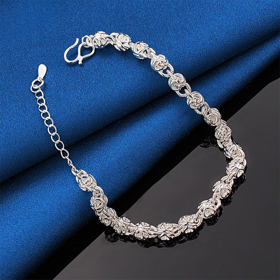 925 Sterling Silver 8-inch Exquisite Hollow Rose Bracelet for Women's Fashion Wedding Party Jewelry Accessories