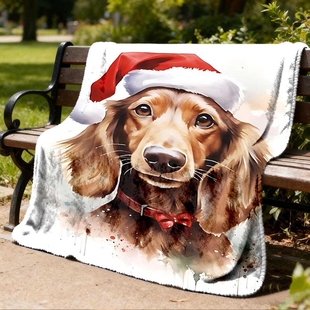 1pc Christmas dog Outdoor Soft Polyester Flannel Throw Blanket Versatile for All Seasons , Soft , Cozy , Warm All Season Quilted Throw ,