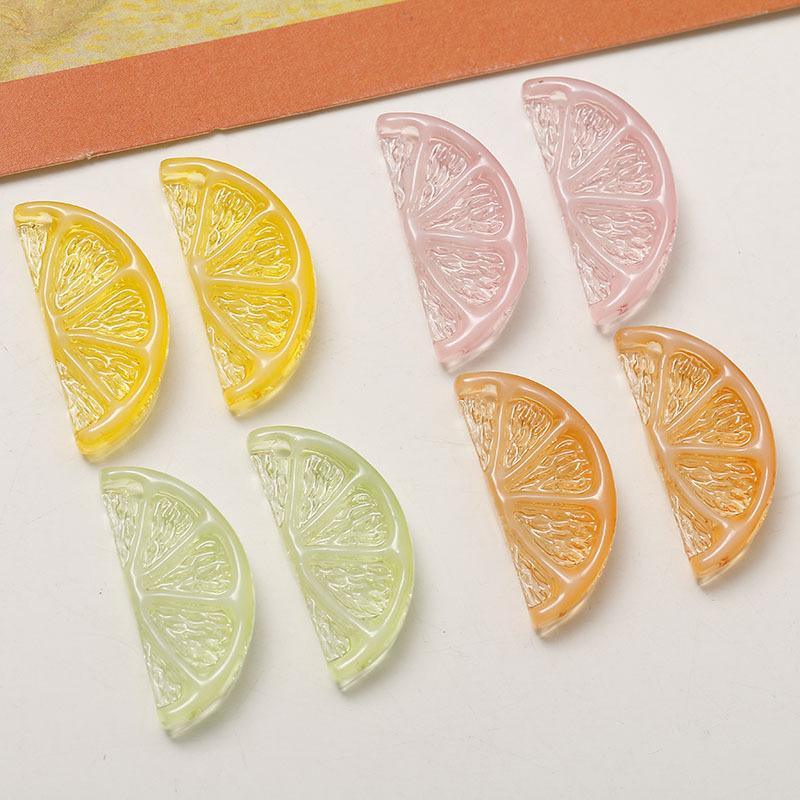 2Pcs Summer Fresh Ice Orange Slice Resin Accessories Without Hole Personalized Women Earrings Keychain Bead Pendant DIY Material