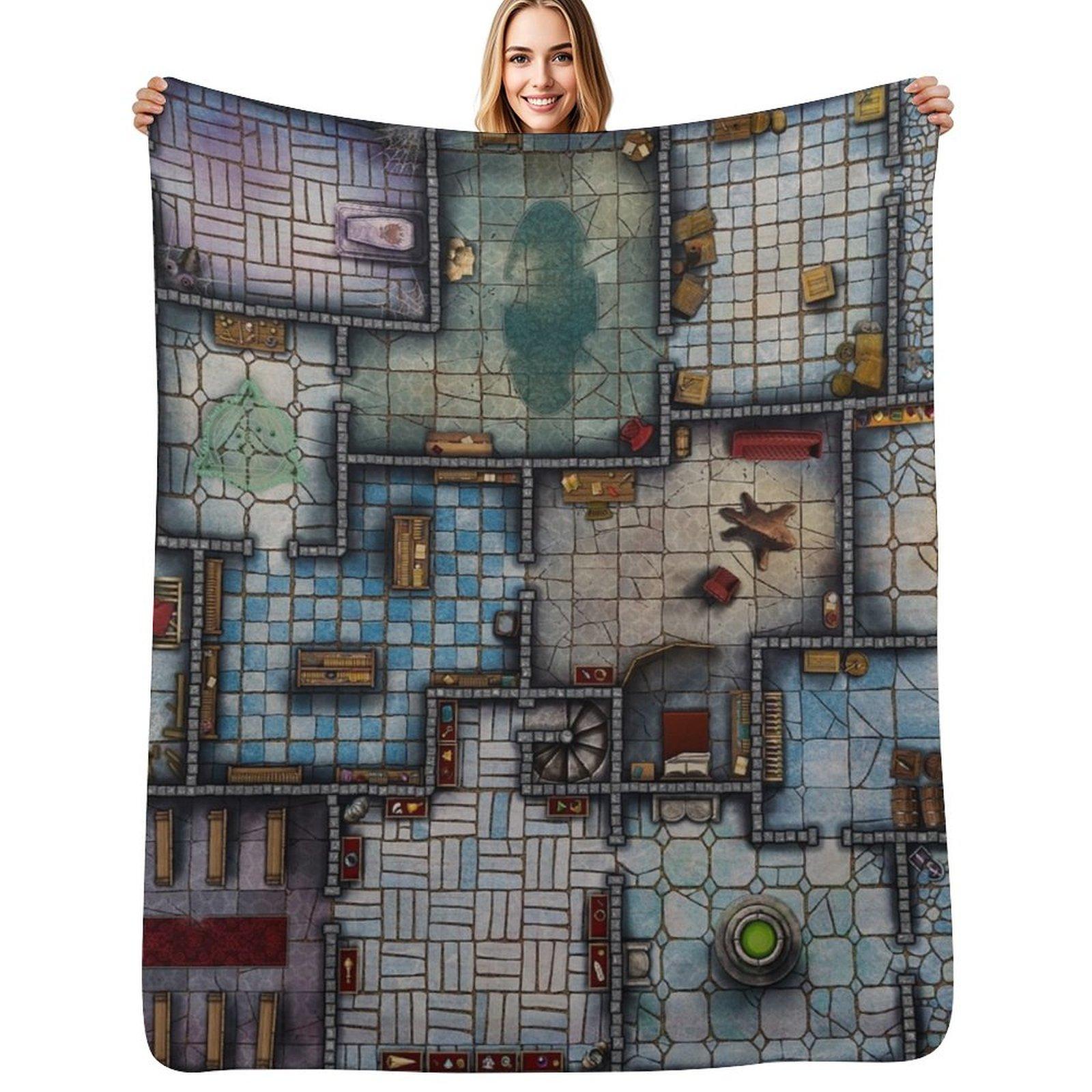 Dungeon Delve Adventure Fantasy RPG Map Throw Blanket Foldable Soft Warm Blanket for Outdoor Use Size: 75*100cm, Weight: 230 GSM
