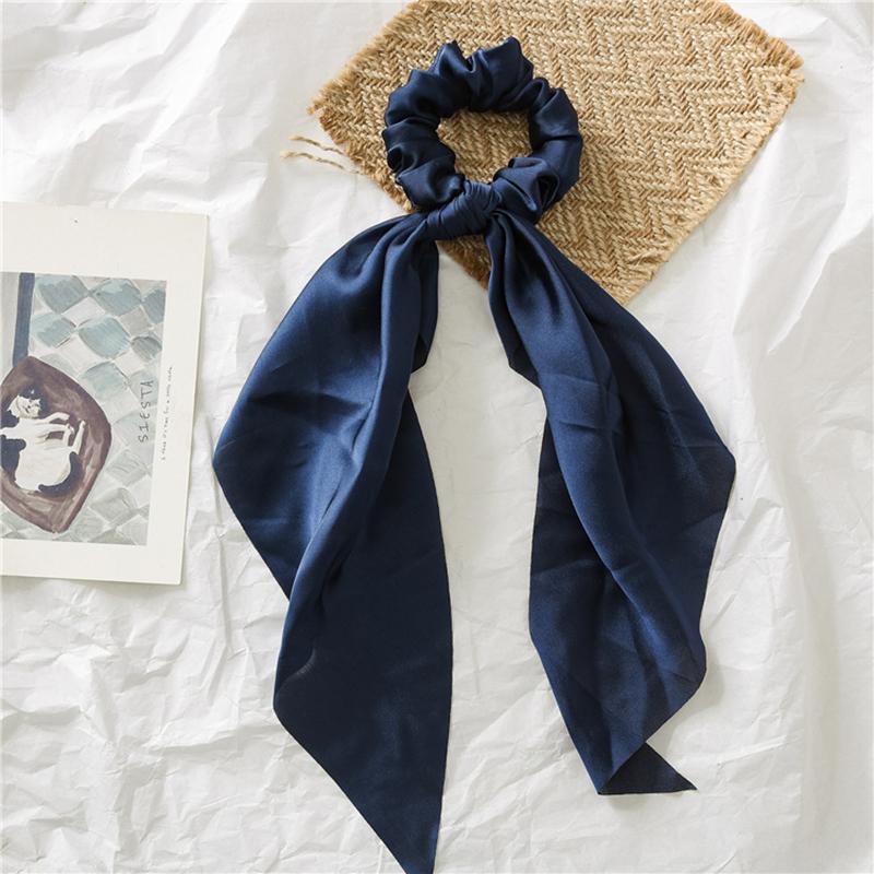 28cm Long Ribbon Satin Scrunchies Solid Color Fashion Bow Ponytail  Hair Ties Women Girls Elastic Hair Bands Headwear Accessory