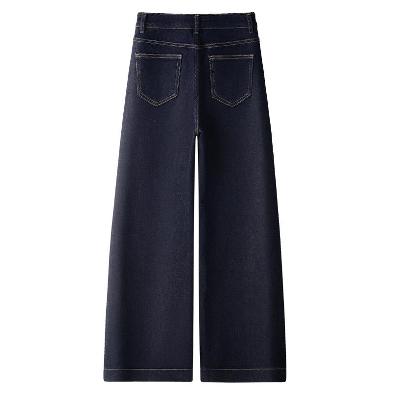 2024 Women's Dark Blue High Waist Wide-Leg Jeans: Slimming, Loose-Fit, Small Size