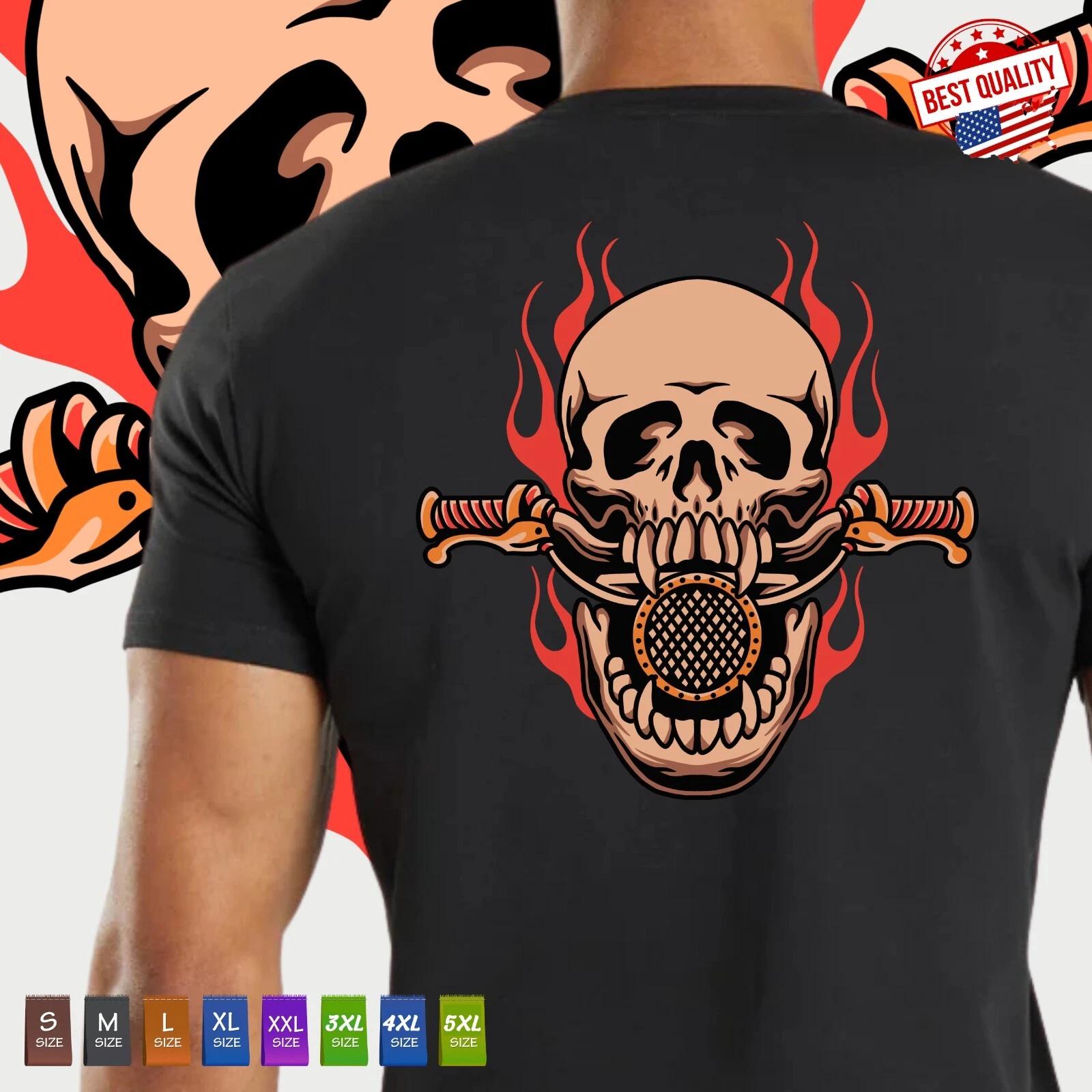 Extreme Biker Skull Vintage Old School T Shirt Printed Back Tattoo Clothes L