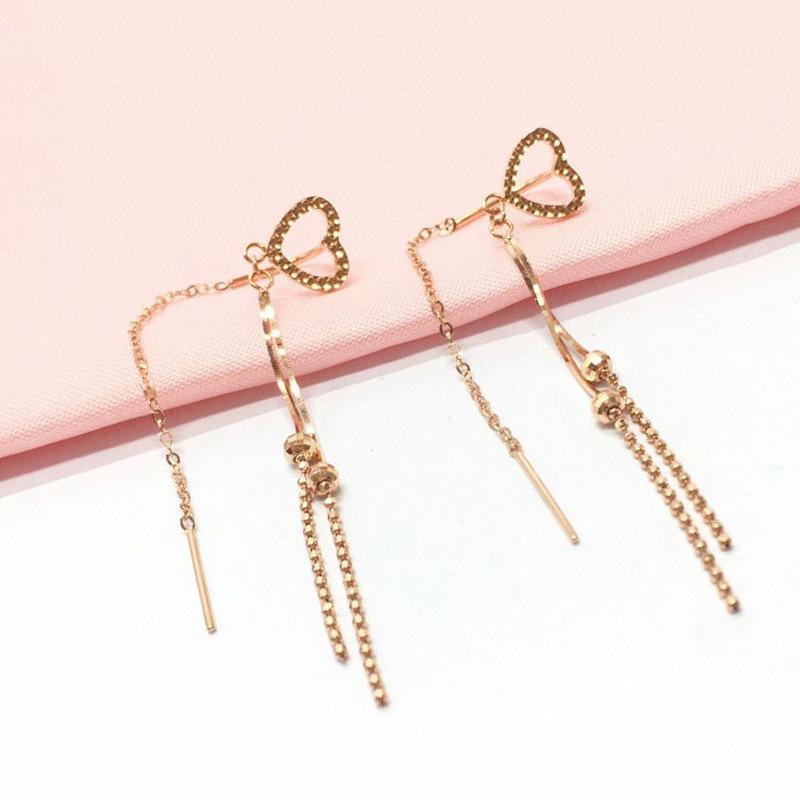 Exquisite Russian Purple Gold Car Flower Love Long Earline Fashion Plated Colored Gold Rose Gold Bead Fringed Earline (rose gold plated pair)