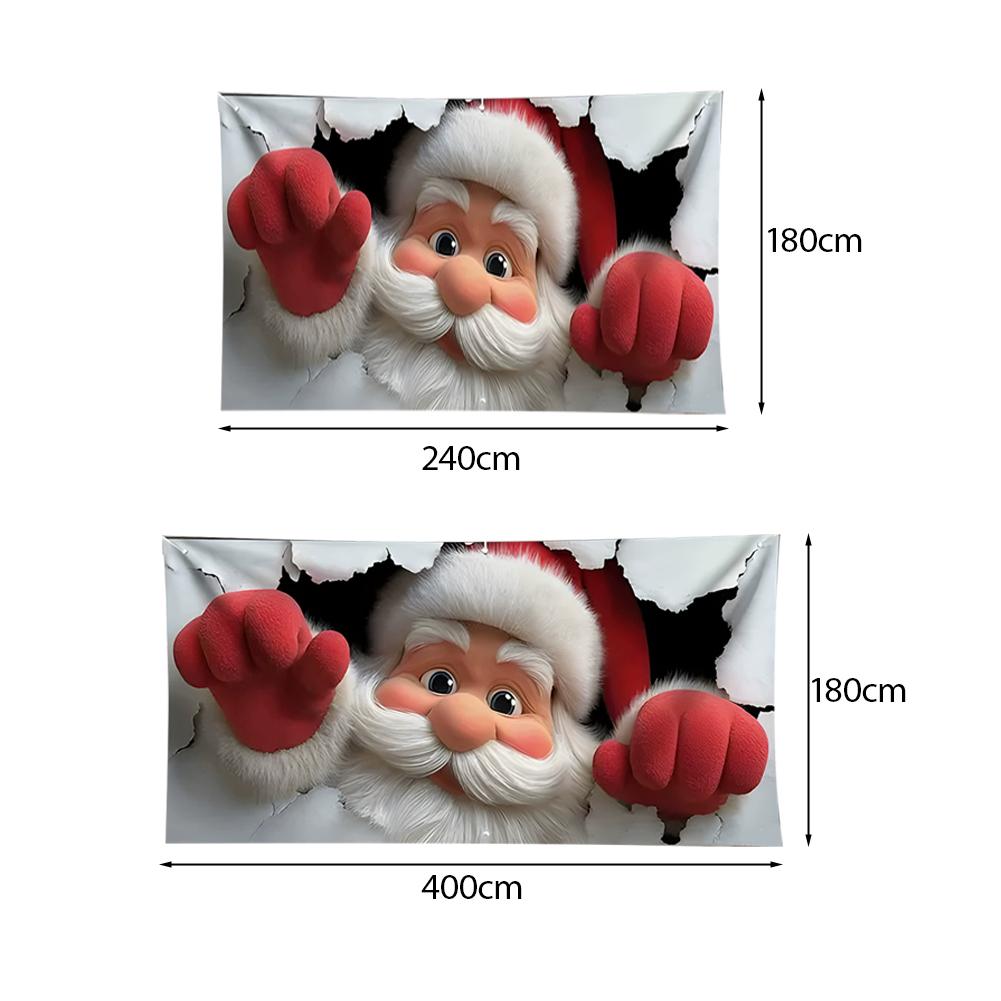 Santa Claus Break Through Wall Garage Door Banner Merry Christmas Yard Party Holiday Outdoor Large Banner Decor Hanging Backdrop