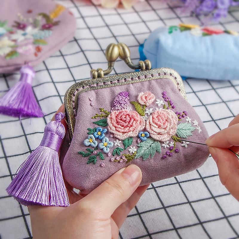 Korsstygn DIY-kit för nybörjare Blommönster Hantverksset för att göra Plånbok Väska Handväska Unik Personlig Presentidé