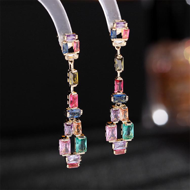 Stunning Long Geometric Woman Trendy Jewelry Multi Color Unique Gemstone Stud Earrings