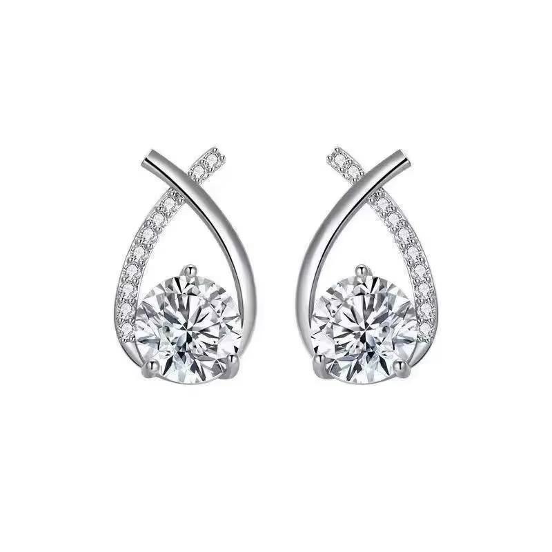 925 Silver Crystal Heart Hoop Earrings for Women Luxury Fashion Jewelry