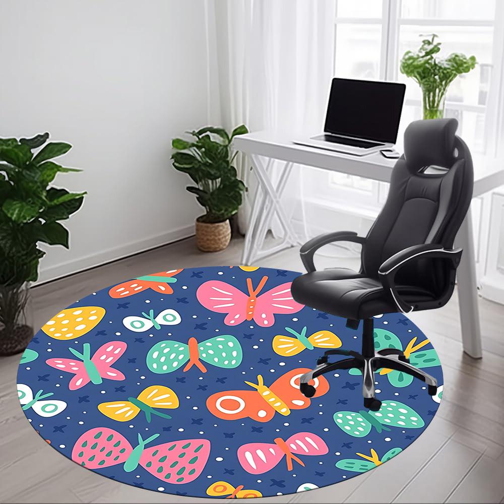 1pc Butterfly PatternChair Carpet for Office, Indoor Non-Slip Washable Polyester Fiber Carpet, Mat For Office, Machine Washable