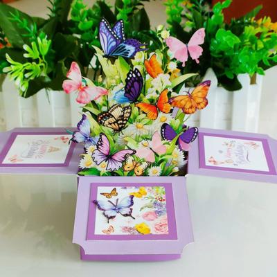 Butterfly Pop Up Card Handcrafted 3D Paper Flower Bouquet Pop-up Greeting Card