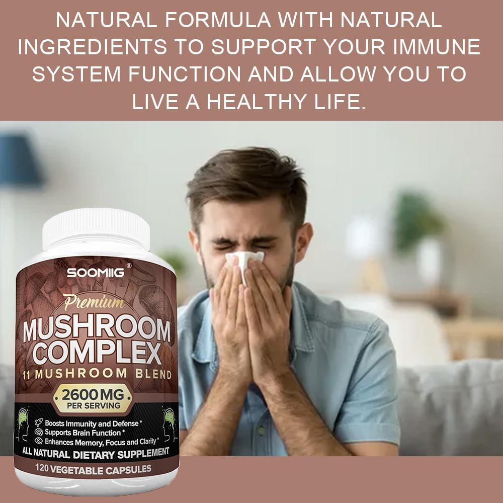 Mushroom Complex 120 Capsules Brain Support Increase Memory Immune Focus Health