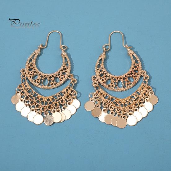 1 Pair Hanging Earrings Vintage Sequin Tassel U-shaped Hollow Out Exquisite Stainless Anti-allergy Bohemian Ethnic Party Prom Dangle Earrings
