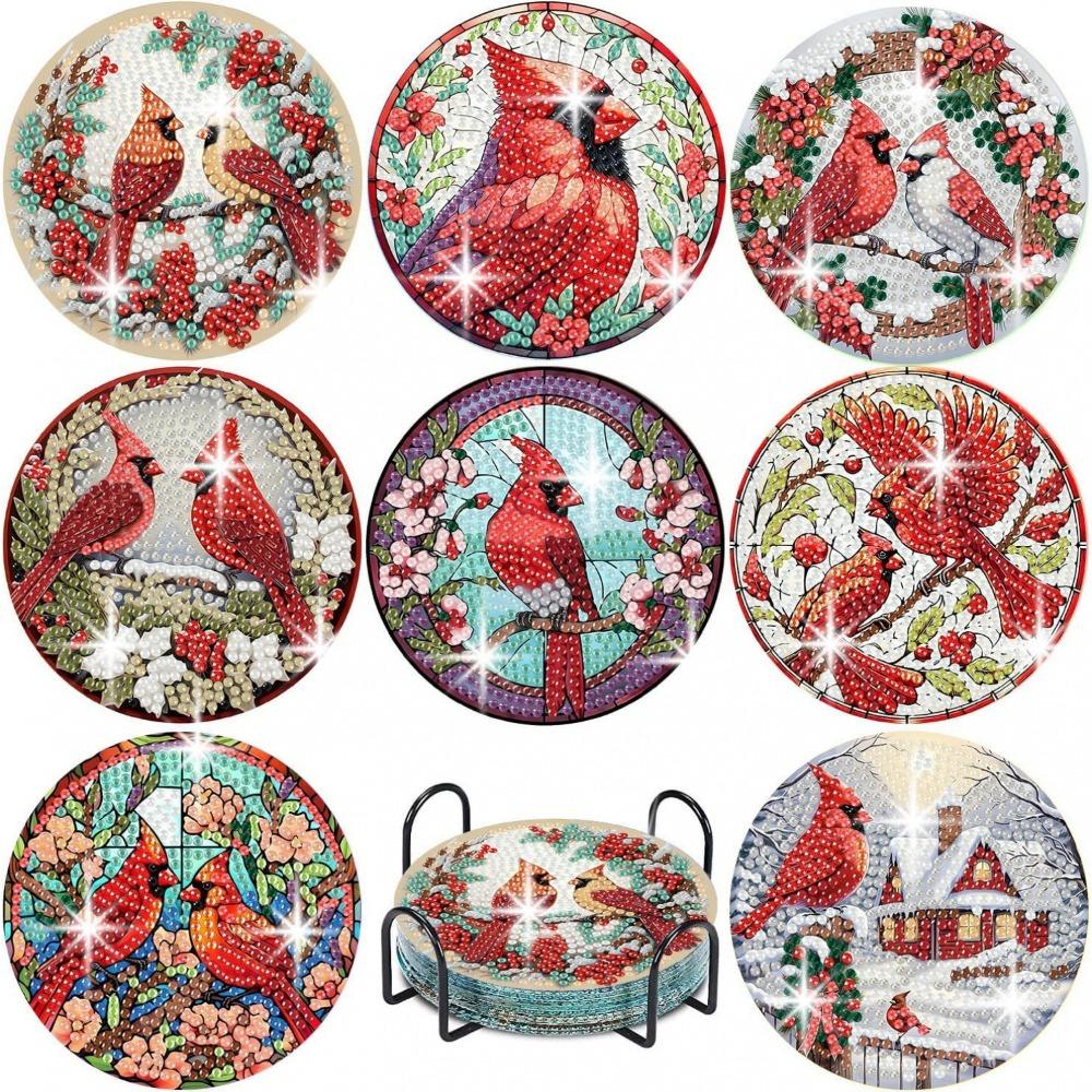 DIY Diamond Painting Point Diamond Coaster, Full Diamond Round Valentine's Day Thermal Insulation Mat, Diamond Painting Coaster