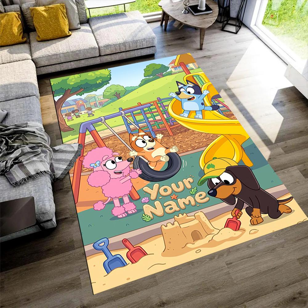 Bluey Customized Name Carpet Perfect for Game Room Dining Room Dormitory Kitchen Anti-slip Rug Decorate Offices Birthday/Christmas Gift