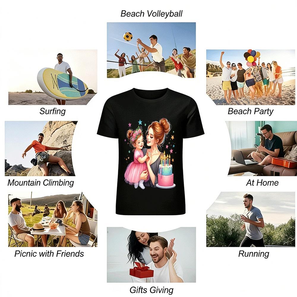 Mother Daughter Birthday Print Parent-child Tops For Adults Kids Pure cotton T-shirt