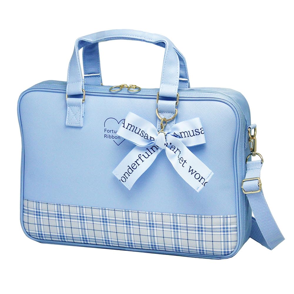 Calligraphy Fortune Sky Blue Thick Brush with Ruled Writing Pad Set, Ribbon, [High-Quality Japanese-Made Set]