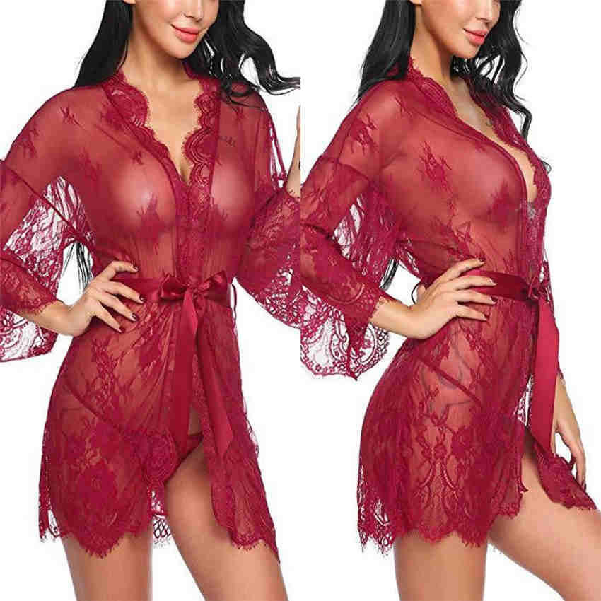 Sexy Females Lingerie Lace Robe Dress Nightwear Underwear Sleepwear Beach Dress
