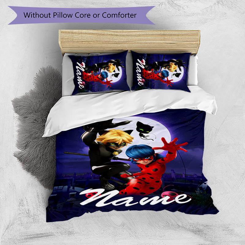 3pcs Ladybug4 Cover Set - Personalized Name, HD Printed Bedding with 1 Cover and 2 Pillowcases - Perfect for Home Decor, Easy Care