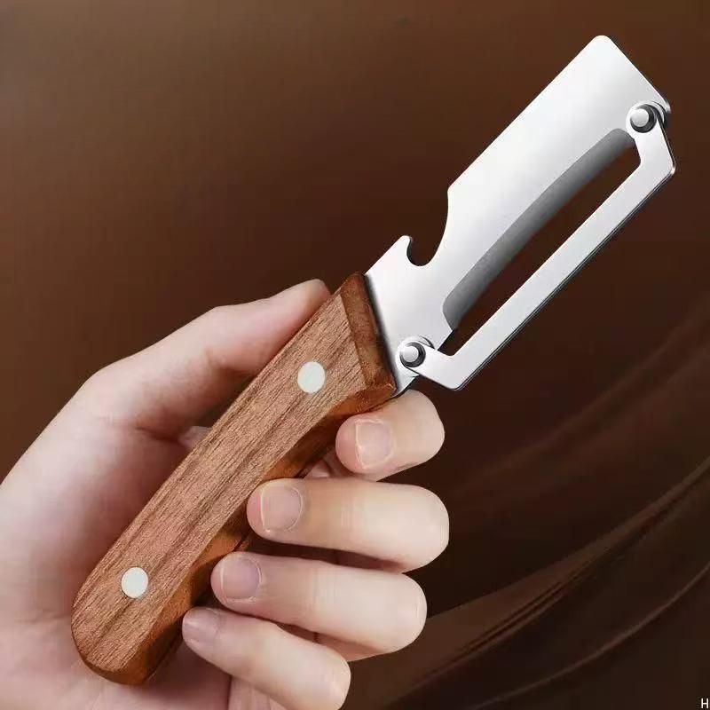 Multifunctional Stainless Steel Peeler And Julienne Cutter For Vegetables Fruits Ginger Scallion Slicer Kitchen Gadget With Solid Wood Handle