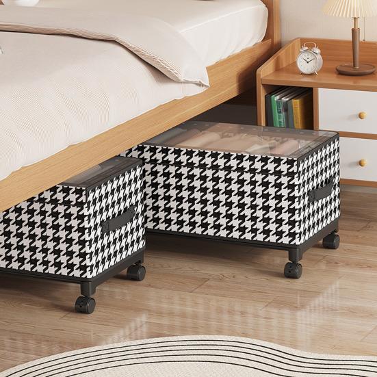 under Bed Storage Bin with Wheels Dust-Proof under Bed Organizer with Transparent Lid Rolling Metal Drawer Organizer for Clothes Blankets Shoes