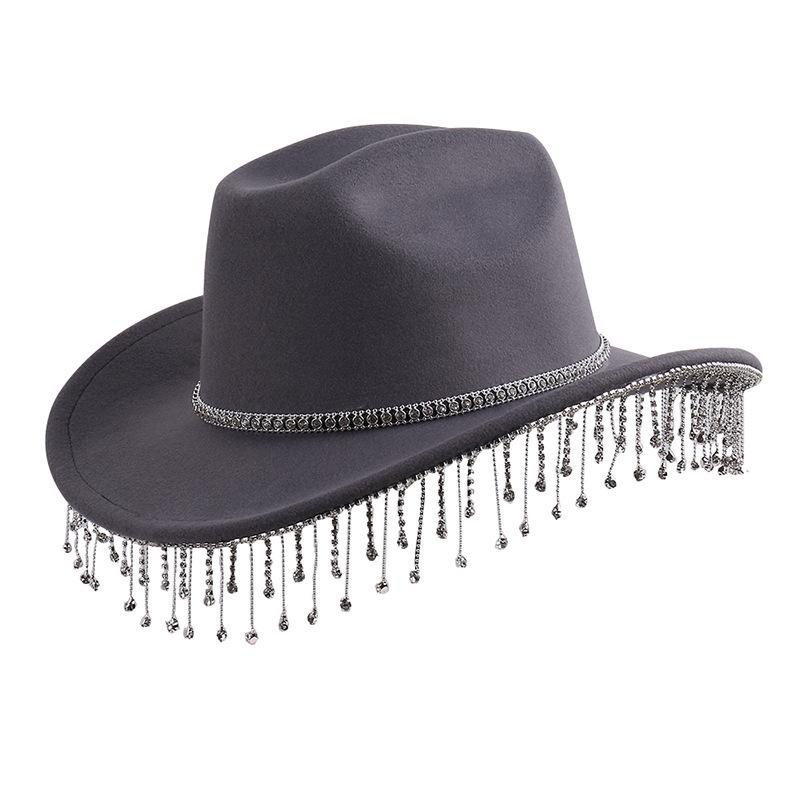 New Western Style Party Rhinestone Decorative Cowboy Hat Metal Chain Fashion Versatile Jazz Hat