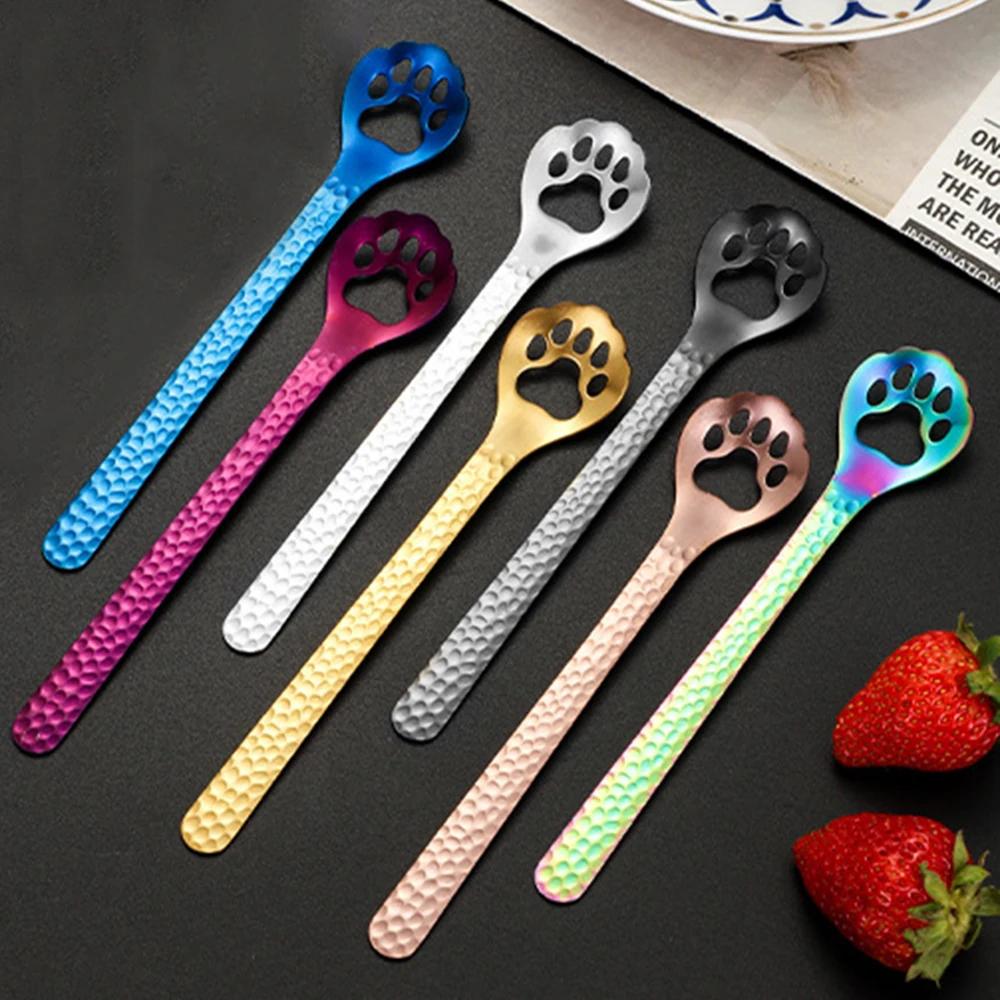 304 rustfritt stål kaffeskje Katt Hundepote Teskje Ettermiddagste Dessertskje Uthult Langt skaft servise kaffeskjeer