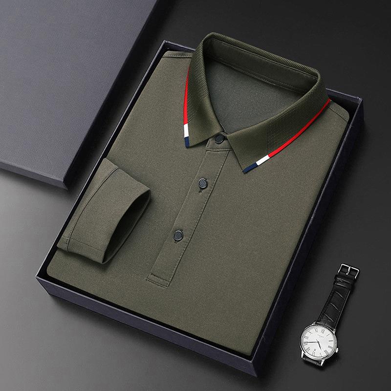 Spring and Autumn Men's Solid Color Shirt Simple All-Match T-shirt High Quality Polo Shirt