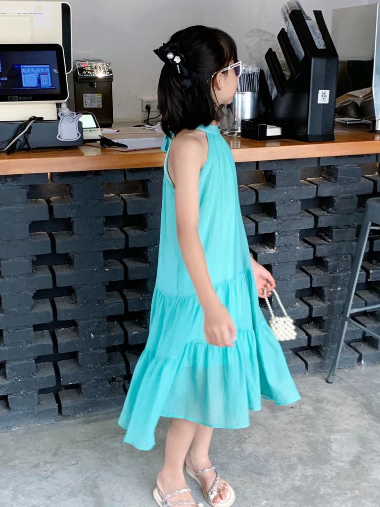 2024 Summer Mint Green Halter Dress for Mother and Daughter - Perfect for Sanya Beach Vacation