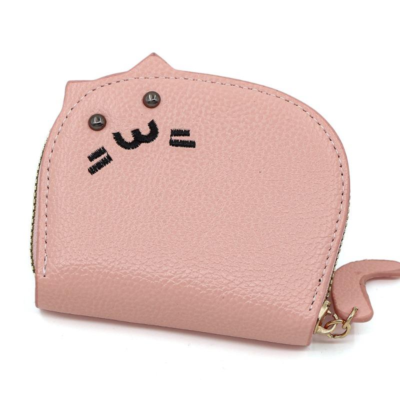 Cute Cat Coin Purse PU Leather Zipper Wallet Mini Card Holder Portable Change Purse Cash Key Storage Pouch for Women Girls