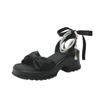 Plateausandalen Damen Frühling und Sommer neue Perlenwort mit Schleife Mode einzelne Schuhe Feenstil dicker Absatz offene Damenschuhe