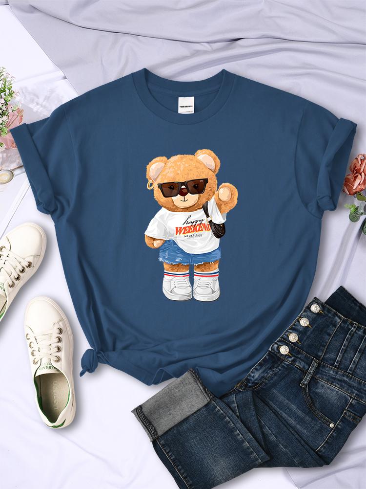 

Молодая девушка-плюшевый мишка, полная жизненной энергии, милая футболка с принтом, женская модная повседневная одежда, футболка с круглым вырезом, дышащая футболка, мягкие футболки M