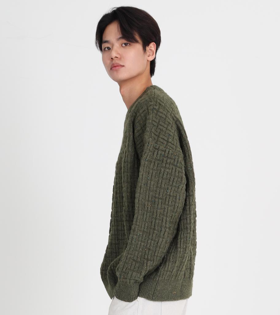 Beoteunseoul Waffle Heathered Round Oversized Knit (Khaki)