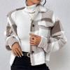 Women's Plaid Double-sided Plush Patch Pocket Button Cardigan Casual Top Jacket