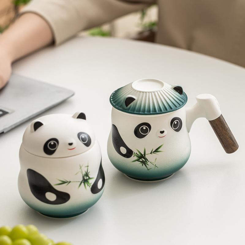 Guochao Merchandise Panda Cup Ceramic Cup Tea Coffee Cup Filter Cup Engraving Name Surname Cup