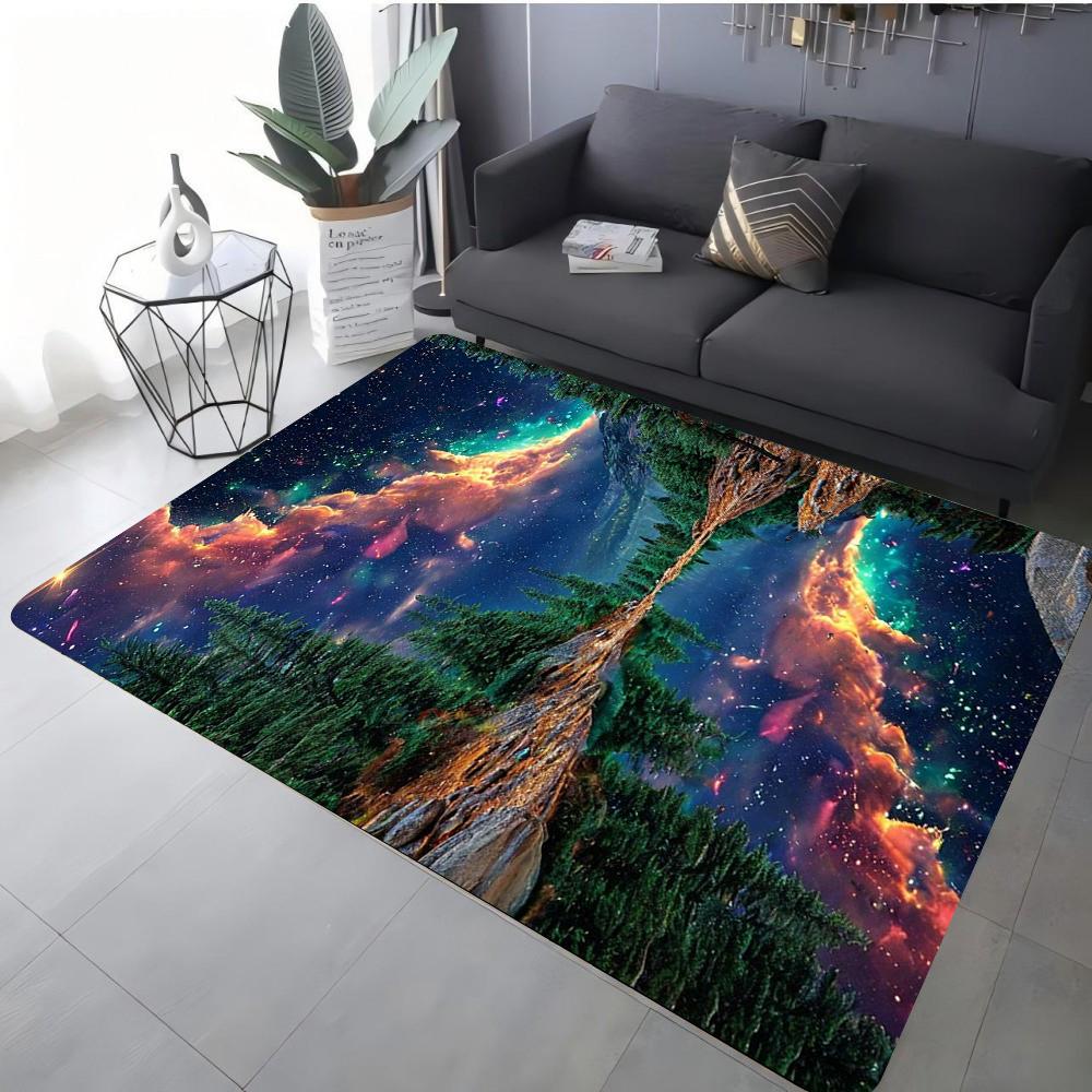 Fantasy Landscape Carpet Various Styles With Starry Sky Aurora Forest Mountain Lake Reflection Art Designs For Living Room Decor