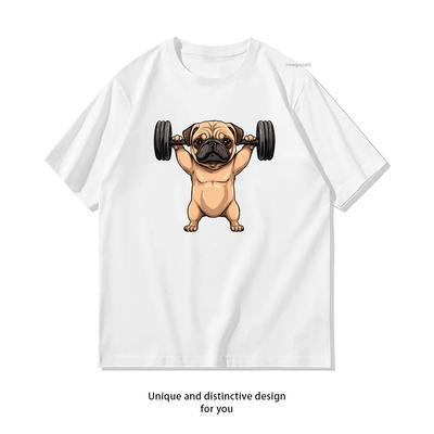 Pug Weightlifting Tshirt Woman Man Casual Cotton Graphic T Shirts Creative Adult Oneck Streetwear Ropa Hombre