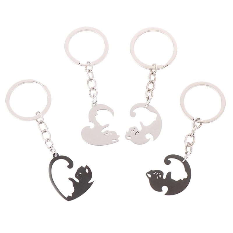 2 Pezzi Puzzle Gatto Portachiavi Coppia Amante Animale Abbinato Portachiavi Ciondoli Regalo di San Valentino Per Amanti Gioielli Pendenti Portachiavi